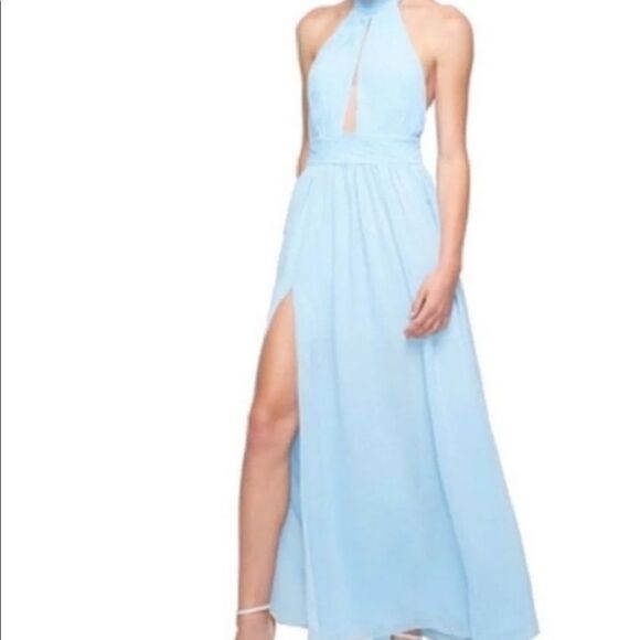 Fame and Partners Powder Blue Halter Ballgown with Split - Picture 1 of 13